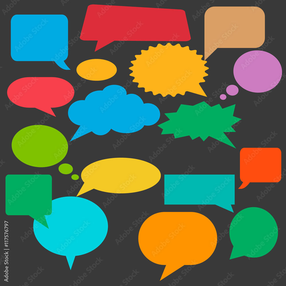 Aufkleber set of multicolor speech bubbles in flat design style.