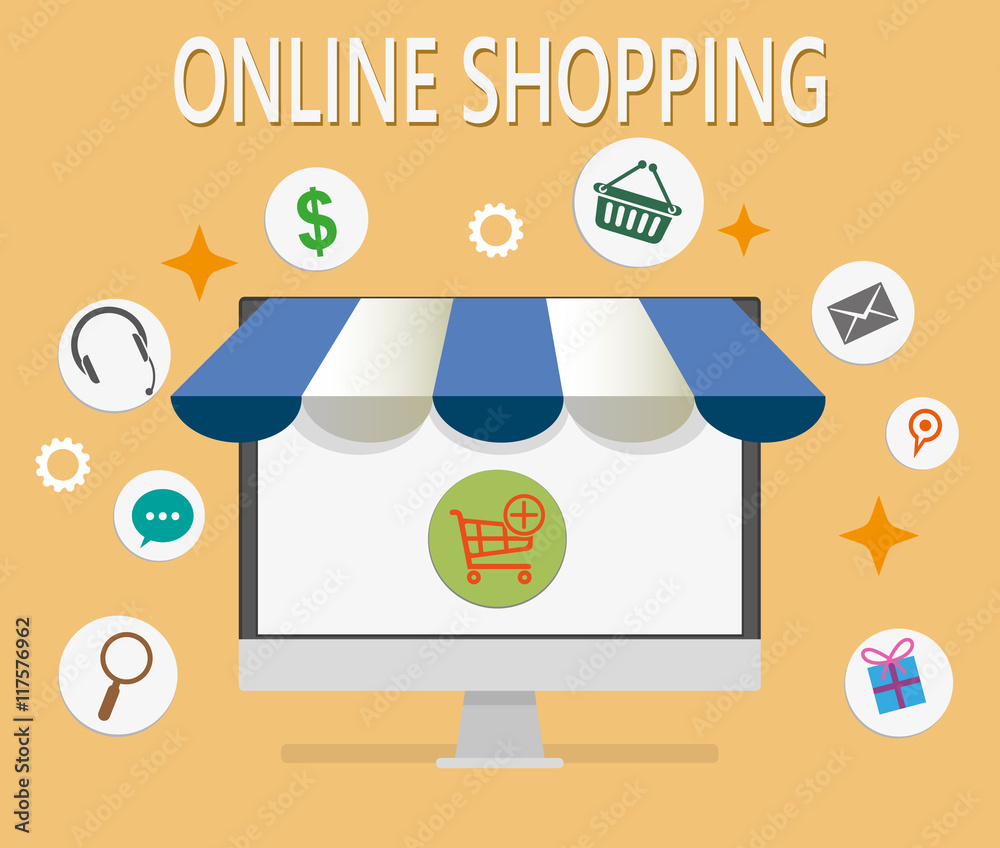 Poster flat design concepts online shopping and e-commerce