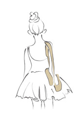 Ballerina girl in behind with ballet shoes line art minimal style illustration