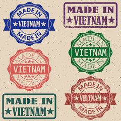 Obraz premium Made in Vietnam rubber stamp.Vector illustration.