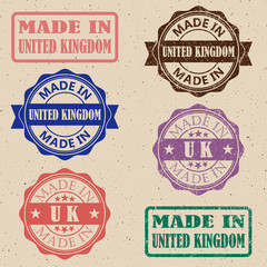 made in UK stamp set. Made in Great Britain stamp set.vector illustration