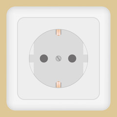 Plastic wall socket detailed vector illustration with rounded corners and shadow.