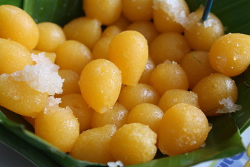 Sweet egg yolk fudge balls  and kanom thai
