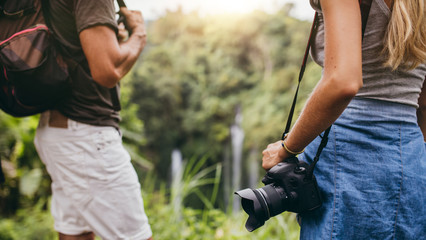 Hiker couple standing in nature