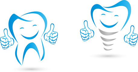 Zahn mit Händen, Implantat mit Händen, Lachen