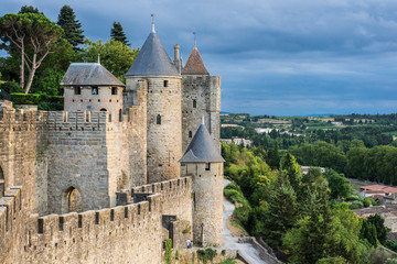 Fototapeta na wymiar Medieval Castle fortress of Carcassonne in the south of France