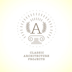 Vector flat architect studio, design bureau logo insignia template isolated.