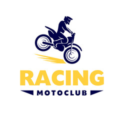 Vector flat moto rider silhouette icon. Moto logo design template isolated on white background.