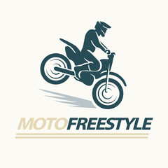 Vector flat moto rider silhouette icon. Moto logo design template isolated on white background.