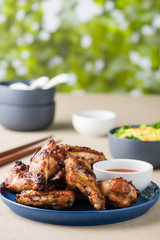 Roasted honey soy chicken wings with spice chillies sauce