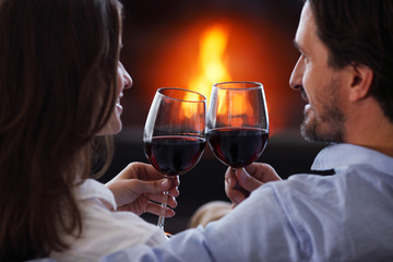 Romantic couple drinking wine