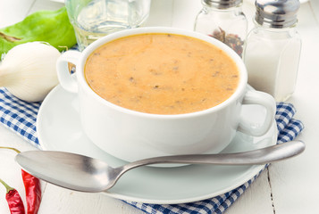 Vegetable cream bowl on wooden table