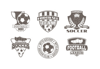 Set of european football, soccer labels, emblems and design championship elements. Vector set of soccer logo football tournament icon symbol. Soccer logo team emblem badge sport competition.