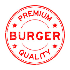 Grunge red premium quality burger rubber stamp