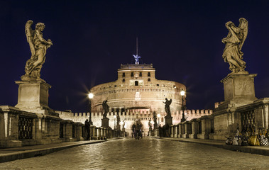 Naklejka na ściany i meble Evening at Saint Angelo bridge in Rome