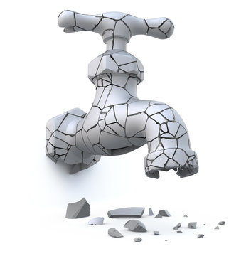 Broken cracked faucet (drought and global warming concept)