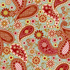 The pattern of flowers and Paisley in Indian style.