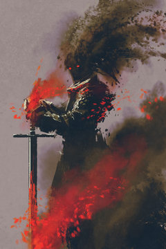 dark warrior in the armor with the sword,illustration,digital painting