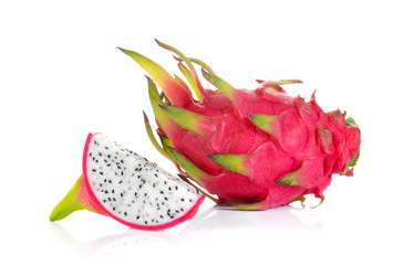 Fresh dragon fruit on white background.
