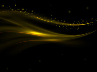 Fototapeta na wymiar Abstract background of glowing golden lines and stars on black, vector illustration