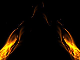 Black abstract background with flames in the lower corners of the picture