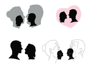 silhouettes of men and women look at each other. vector illustration.