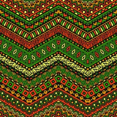 Vector African style chevron pattern with tribal motifs. Brown and green elegant ornament with geometric hand drawn decorative stripes for prints, fabrics, backgrounds in blue, yellow and pink colors.