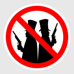 Road sign No duels. Sign prohibiting duels. Colored vector illustration.