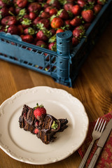 Strawberry cake slice with backround concept.