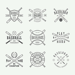 set of vintage baseball logos, emblems, badges 