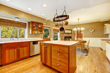 Country American farm house kitchen interior.