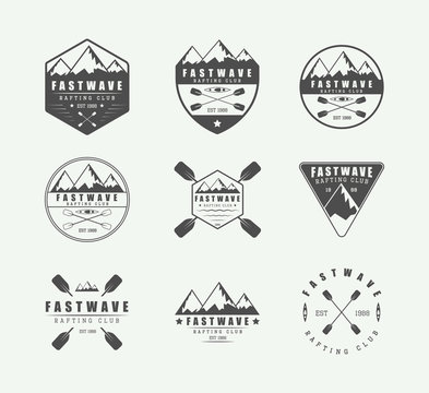 Set of vintage rafting logo, labels and badges. 