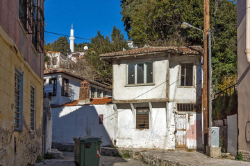 Fototapeta na wymiar Typical street and mosque in old town of Xanthi, East Macedonia and Thrace, Greece