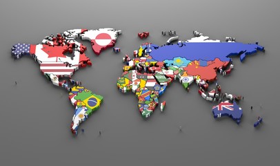 world countries flags map symbols -3d render