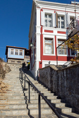 Fototapeta na wymiar Street and Typical house from ottoman period in Xanthi, East Macedonia and Thrace, Greece