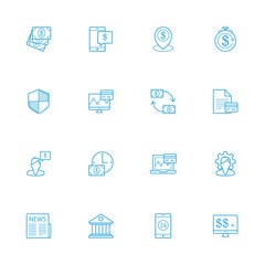 Banking and finance blue line icons