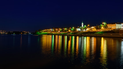 Fototapeta na wymiar The city of Kazan during a beautiful summer night with multicolor illumination