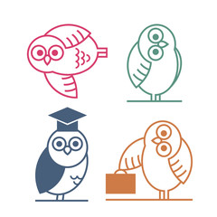 Colored Set of Owl icons isolated on white