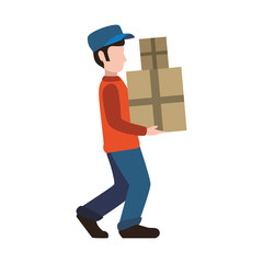 delivery man male box package shipping logistic security icon. Isolated and flat illustration. Vector graphic
