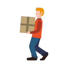 delivery man male box package shipping logistic security icon. Isolated and flat illustration. Vector graphic