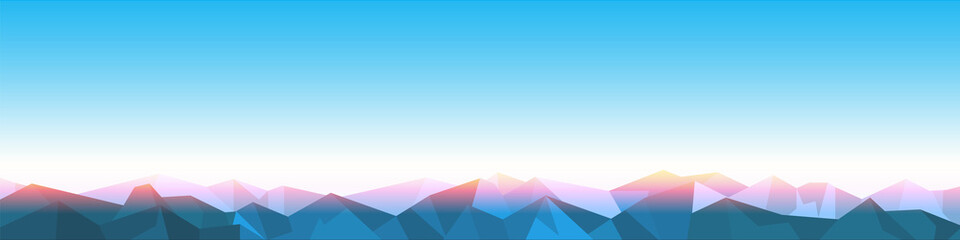 Horizontal Panorama of stylized paper Mountains on Sunrise