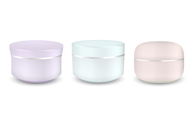 Set of colored mockup round packaging of cream