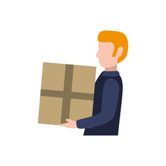 delivery man male box package shipping logistic security icon. Isolated and flat illustration. Vector graphic