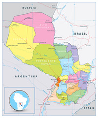 Detailed political road map of Paraguay