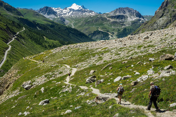 Fototapeta na wymiar randonneurs d'éré dans les Alpes