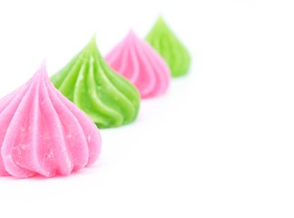 Colorful sweet candy on white background, selective focus