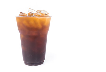 Closeup ice of americano on white background