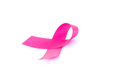 Pink ribbon on white background ,Awareness breast cancer concept