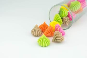 Aalaw candy, colorful Thai dessert with sugar crust and soft chewy inside made from flour,selective focus