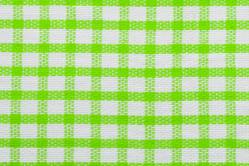 Green checked fabric background, kitchen towel texture